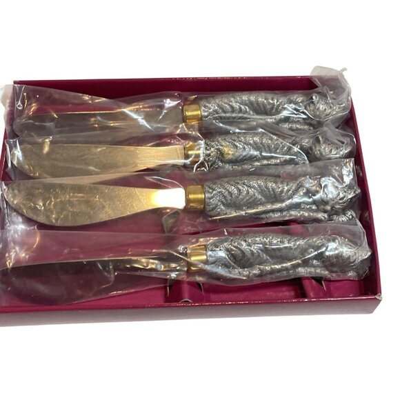 Cat-Themed Stainless Steel Cheese Spreaders With Pewter Handles Set Of 4 - Picture 2 of 8